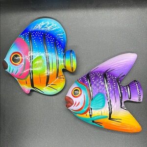Colorful Tropical Fish Wall Decor - Hand-Painted Blue & Purple Mexican Art
